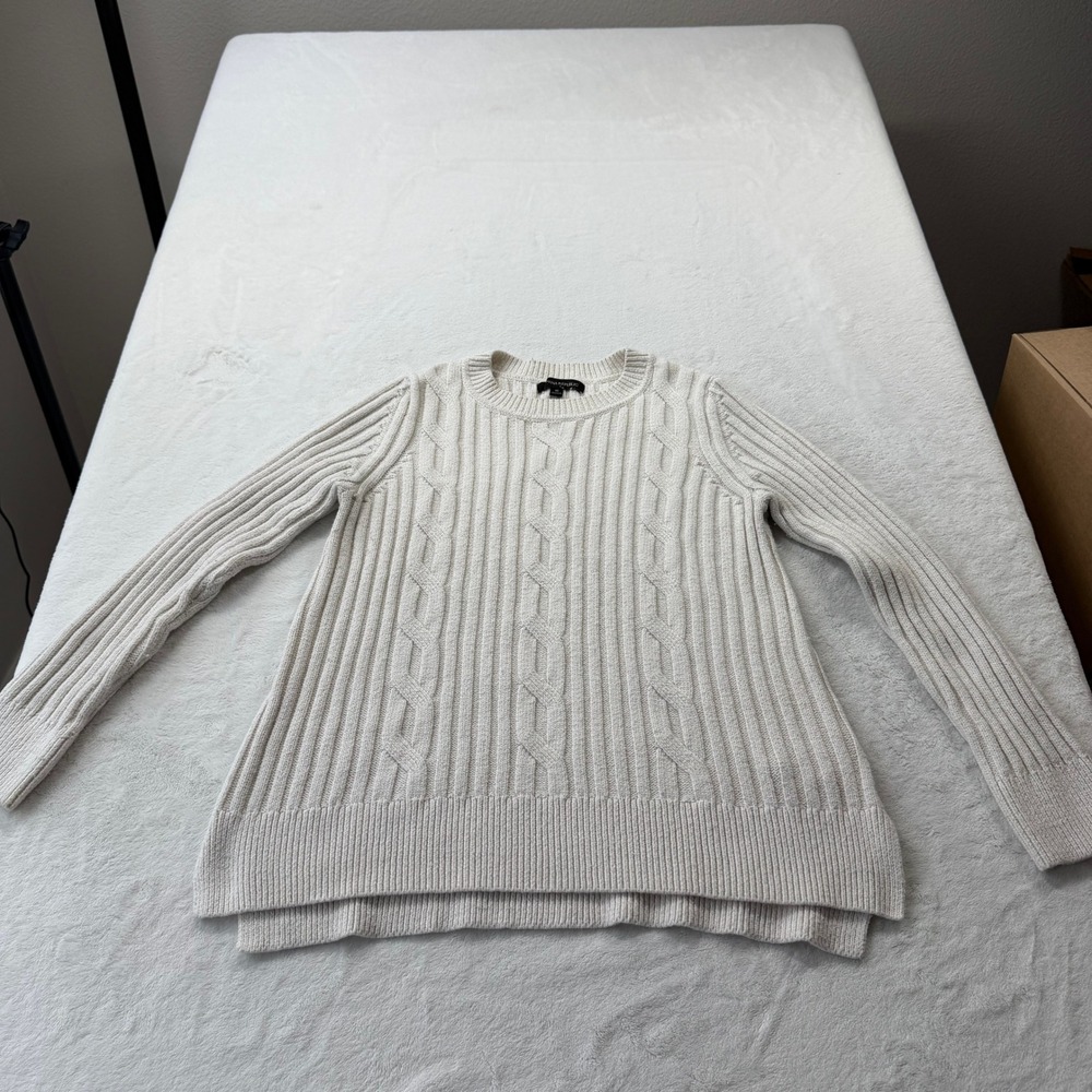 Banana Republic Cable Knit Sweater Womens Medium Cream Good Ribbed Crewneck